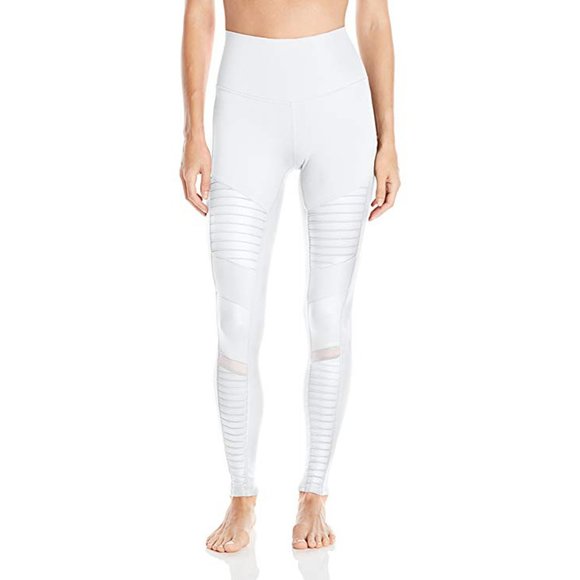 ALO Yoga Pants - ALO white high rise matte/shine sculpting 7/8 moto workout athleisure leggings